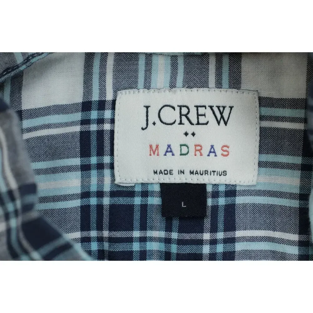 J Crew Shirt Mens Large Plaid 100% Cotton Madras‎ Long Sleeve